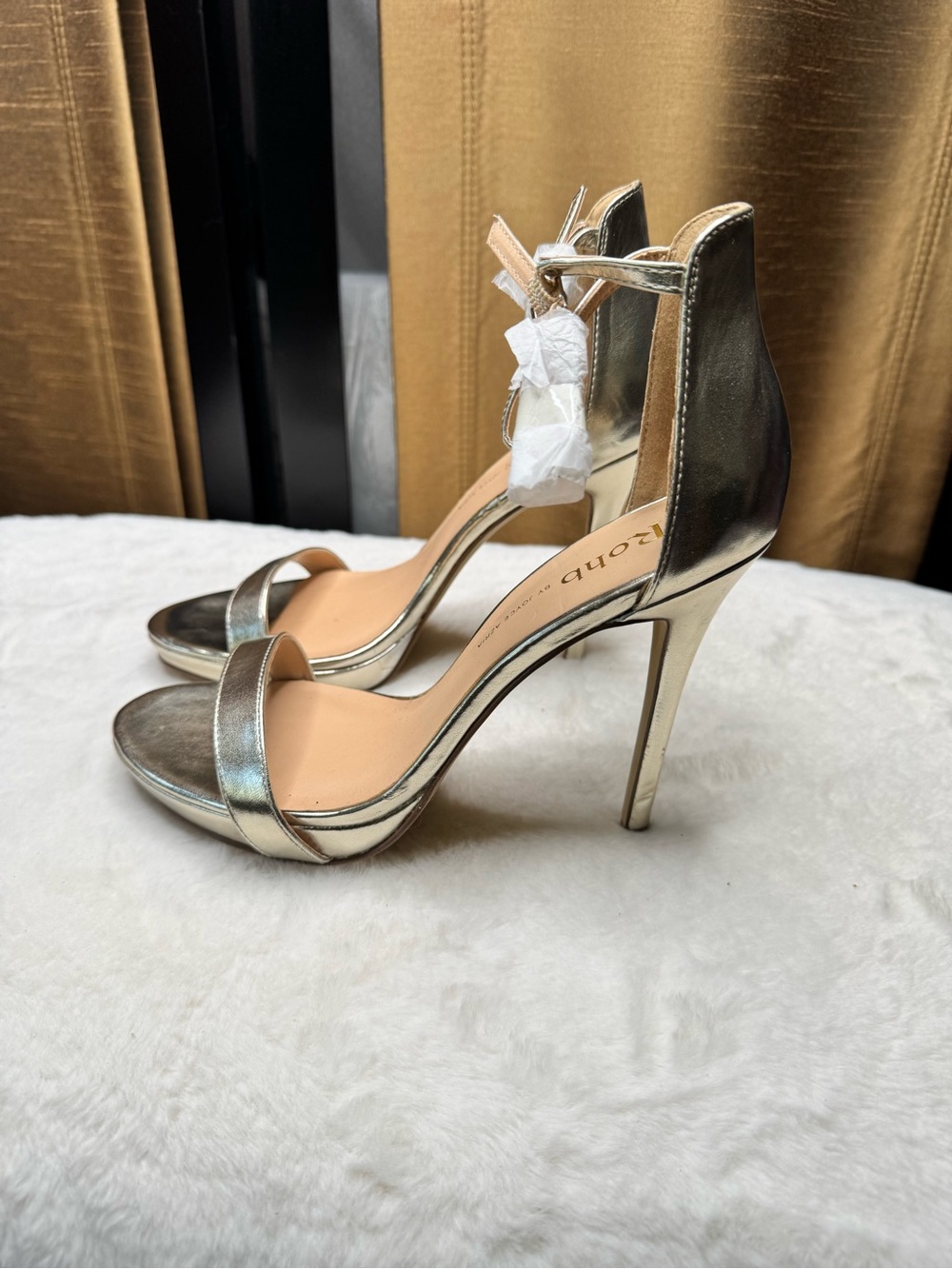 Rohb by Joyce Azria Metallic Gold Stiletto Heels Sz 7Open Toe High Heel Sandals - Picture 9 of 10